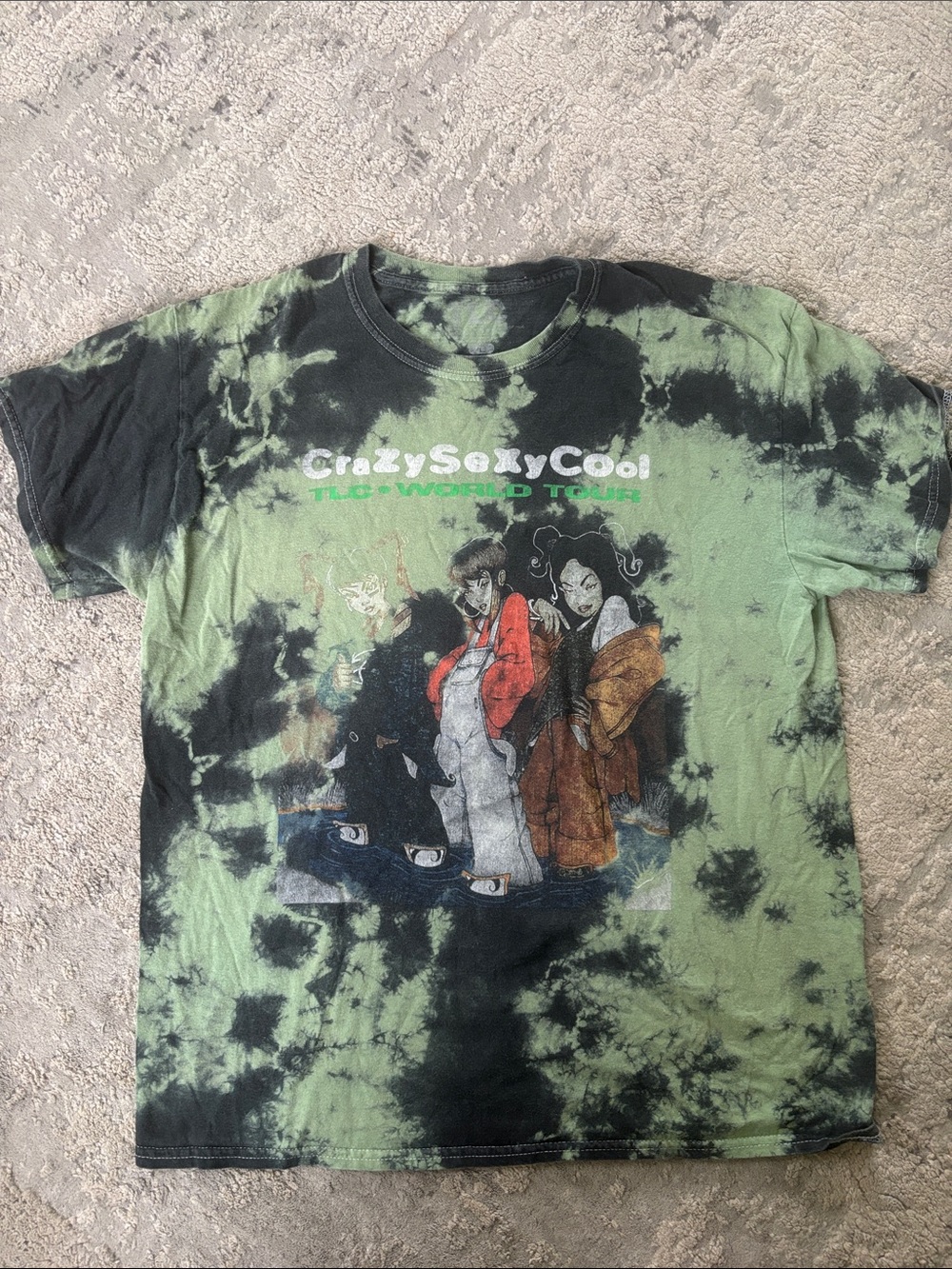 TLC Green & Black Tie-Dye Graphic Tee